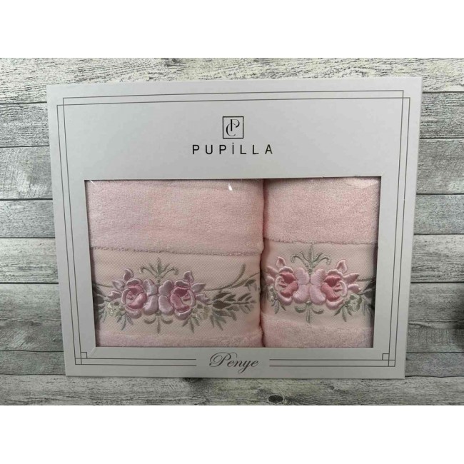 Набор полотенец Pupilla EVA хлопок (2 шт) (50*90,70*140) цветы на ветке розовый