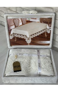 Скатерть EFOR ZEVAHIR 160*220 в сундучке прямоугольная кремовый KREM
