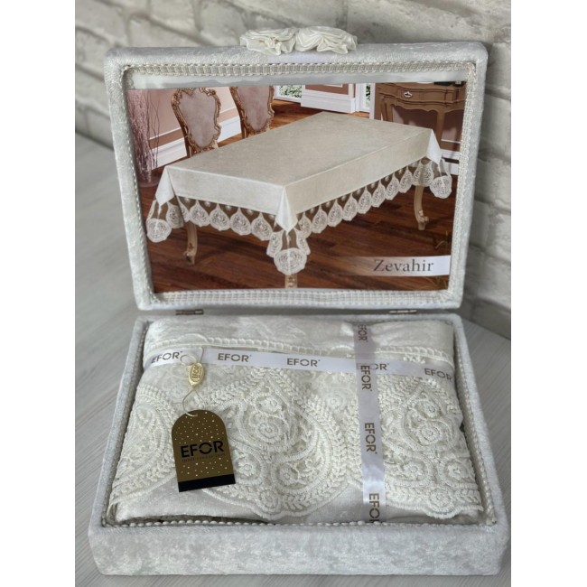 Скатерть EFOR ZEVAHIR 160*220 в сундучке прямоугольная кремовый KREM