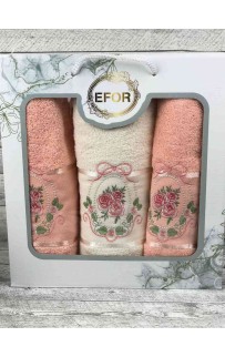 Набор полотенец EFOR из 3-х предметов (50*90-2шт.;70*140) королевская роза (персик) KIRALCI GULSOMON
