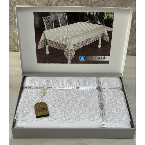Скатерть EFOR DAMASK 160*220 гипюр белый BEYAZ