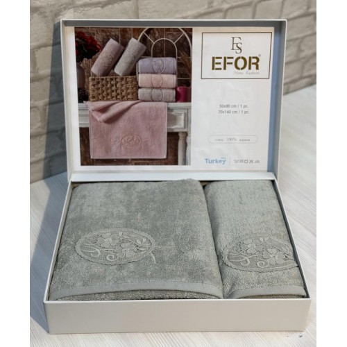 Набор полотенец EFOR из 2-х предметов (50*90 и 70*140) MOTIF GUPUR серо-зеленый A.GRI