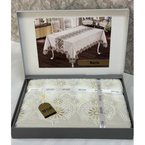 Скатерть EFOR NARIN GARDENYA 160*220 прямоугольная капучино S.KAHVE