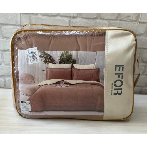 КПБ EFOR SATIN KREM/KAHVE с одеялом кремово-коричневый евро