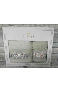Набор полотенец Pupilla EVA хлопок (2 шт) (50*90,70*140) цветы на ветке бежевый