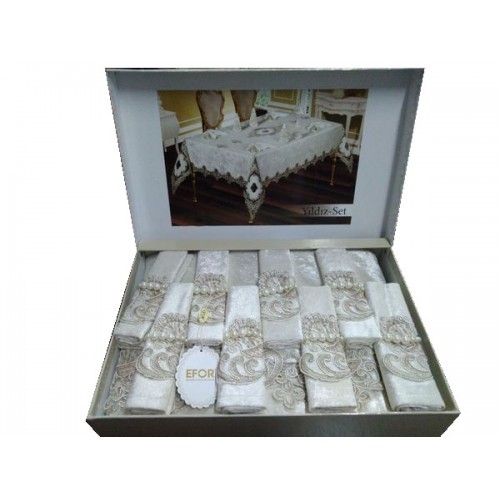 Скатерть EFOR YILDIZ 160x220 прямоугольная с 8 салфетками кремовый