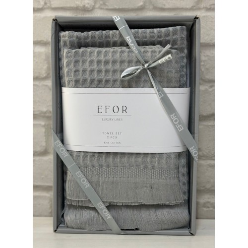 Набор вафельных полотенец EFOR из 2-х предметов (50*90 и 70*140) WAFFLE серый GRI коробка