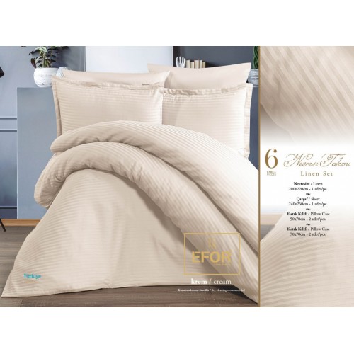 КПБ Efor Satin Gizgili (ECENUR PS06) евро кремовый