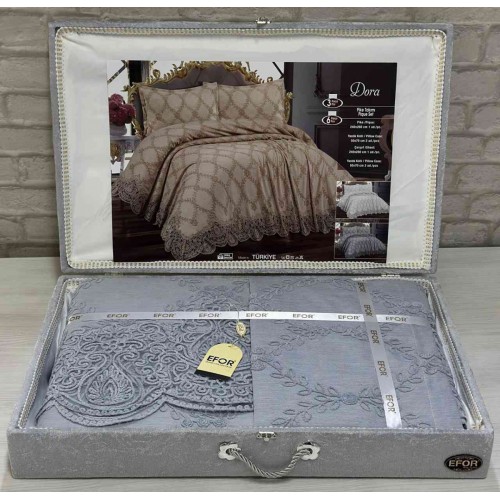 Покрывало EFOR в сундучке DORA 240*260 с наволочками 2 шт.(50*70) серый (GRI)