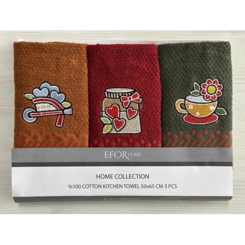 Набор кухонных салфеток EFOR (3шт) (50*65) махра сердечки чашечка разноцветный