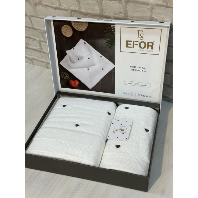 Набор полотенец EFOR из 2-х предметов (50*90; 70*140) сердце белый (серый) GRI