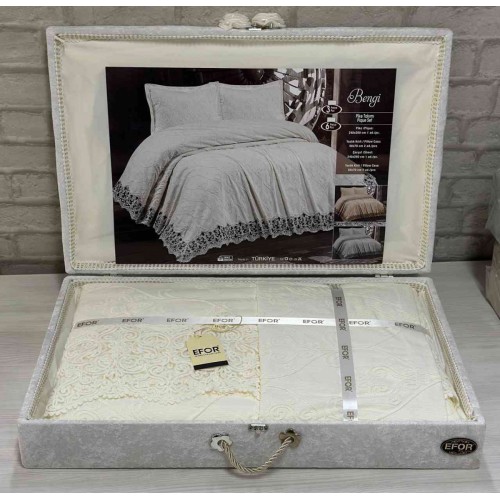 Покрывало EFOR в сундучке BENGI 240*260 с наволочками 2 шт.(50*70) кремовый (KREM)