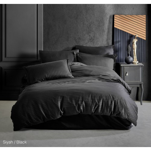 КПБ Clasy Satin Gizgili (DUZ RENK SIYAH) евро