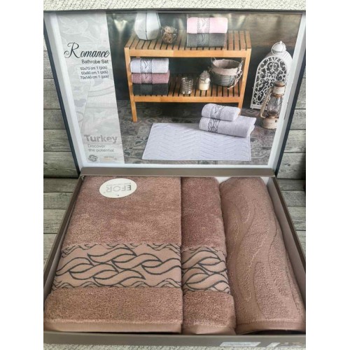 Набор полотенец EFOR из 3-х предметов (50*70;50*90;70*140) ROMANCE розовый (pembe)