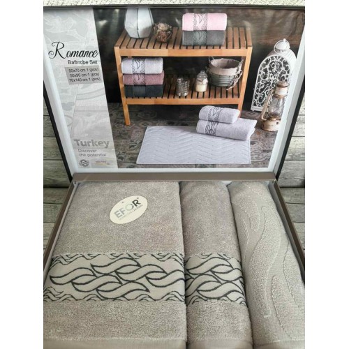 Набор полотенец EFOR из 3-х предметов (50*70;50*90;70*140) ROMANCE светло-серый (a.gri)