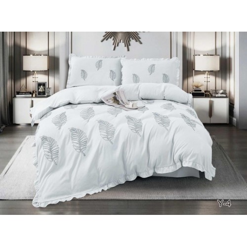 КПБ EFOR SATIN с одеялом с вышивкой "листок" светло-серый евро