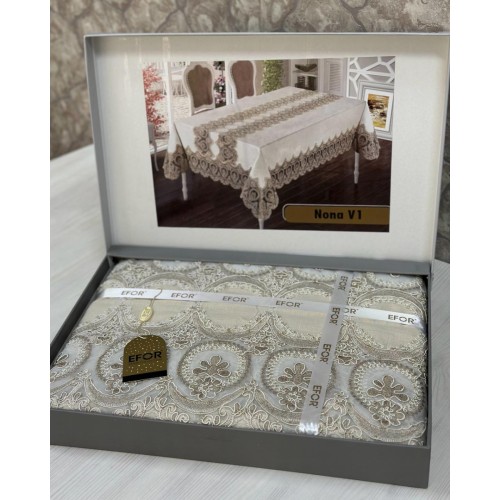 Скатерть EFOR NONA V1 GARDENYA 160*220 прямоугольная кофейный (KAHVE)