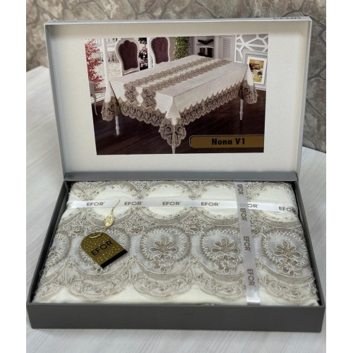 Скатерть EFOR NONA V1 GARDENYA 160*220 прямоугольная крем KREM