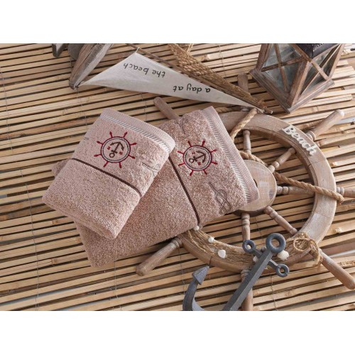 Набор полотенец EFOR из 2-х предметов (50*90; 70*140) якорь №1 (персик)