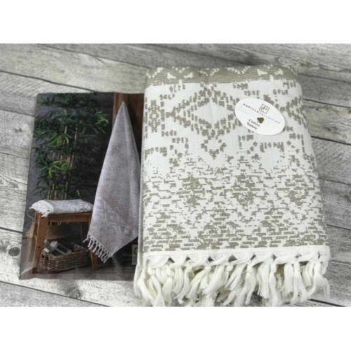 Пляжное полотенце пештемаль 100% хлопок Greneta зелено-кремовый (90*170)