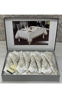 Скатерть EFOR CEYDA SET 160*220 прямоугольная c 8 салфетками крем KREM