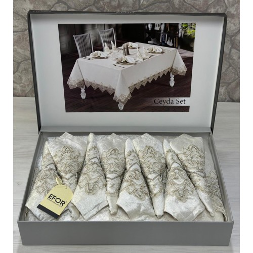 Скатерть EFOR CEYDA SET 160*220 прямоугольная c 8 салфетками крем KREM