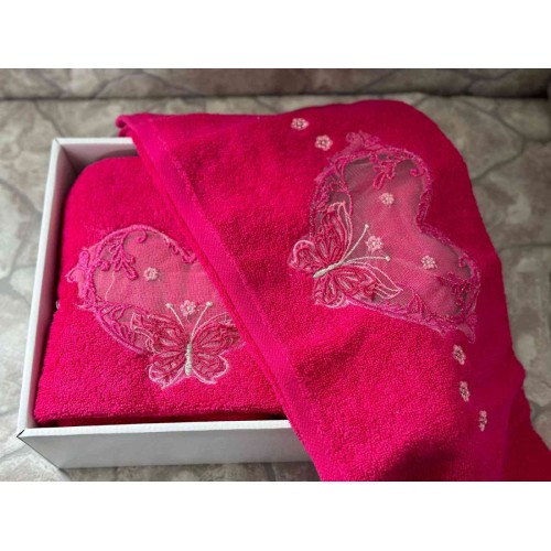 Набор полотенец EFOR TEKSTIL из 2-х предметов (50*90; 70*140) бабочка ярко-розовый