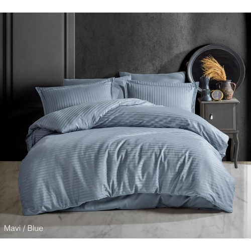 КПБ Clasy Satin Gizgili (DUZ RENK MAVI) евро