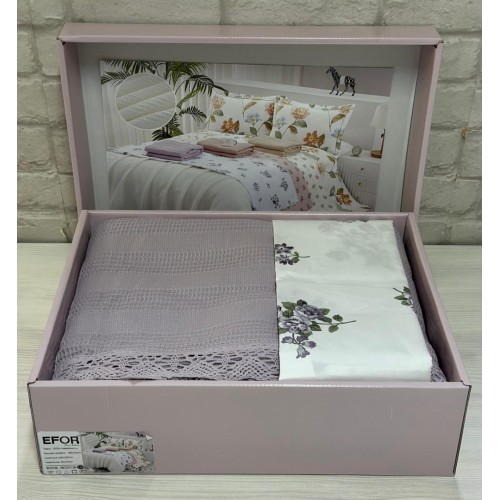 КПБ EFOR COTTONI с вафельным покрывалом 160*220, сирень (АС-02)