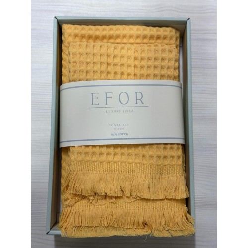 Набор вафельных полотенец EFOR из 2-х предметов (50*90 и 70*140) WAFFLE желтый SARI коробка