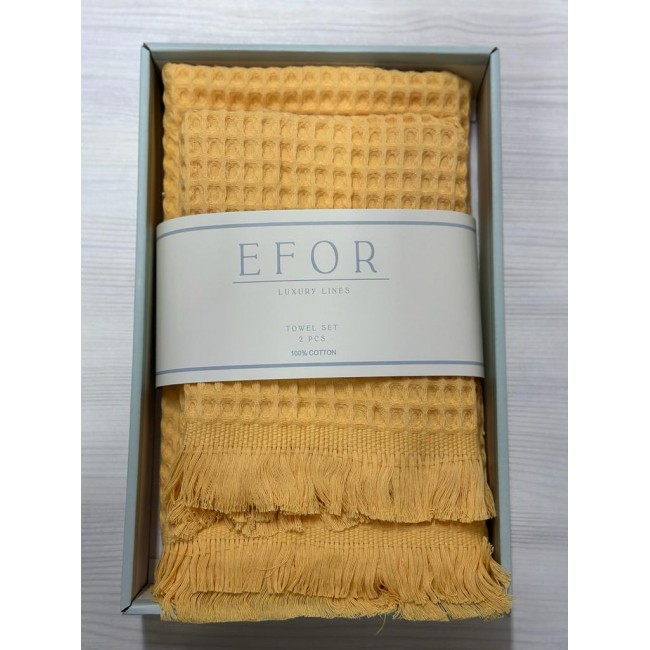 Набор вафельных полотенец EFOR из 2-х предметов (50*90 и 70*140) WAFFLE желтый SARI коробка