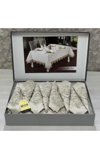 Скатерть EFOR CEYDA SET 160*220 прямоугольная c 8 салфетками капучино S.KAHVE