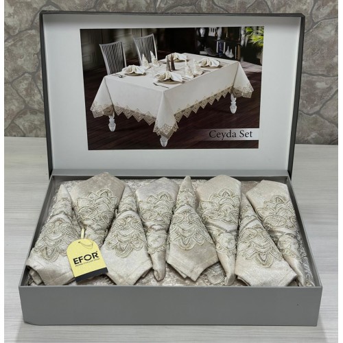 Скатерть EFOR CEYDA SET 160*220 прямоугольная c 8 салфетками капучино S.KAHVE