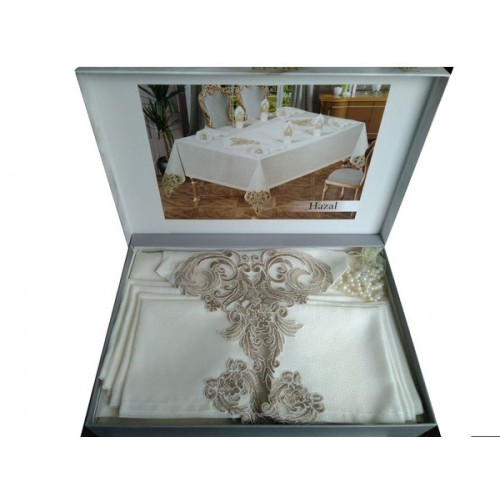 Скатерть EFOR HAZAL 160*220 прямоугольная с 8 салфетками капучино