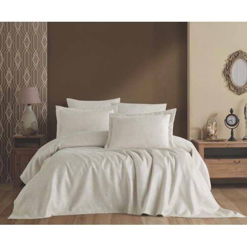 Покрывало EFOR (Gardines) с наволочками YAPRAK (240*260) кремовый KREM