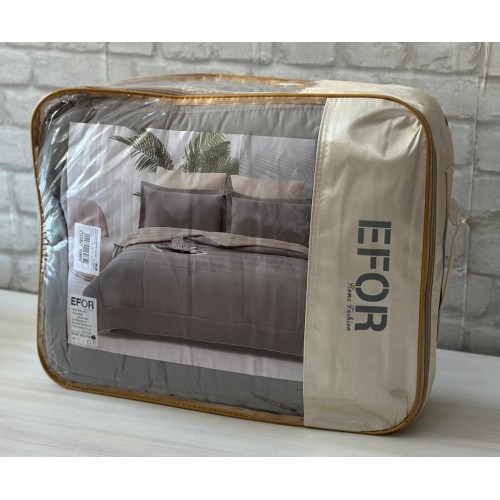 КПБ EFOR SATIN BEJ/GRI с одеялом бежево-серый евро