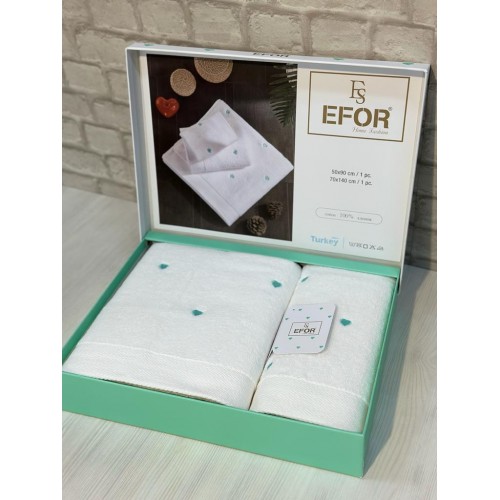 Набор полотенец EFOR из 2-х предметов (50*90; 70*140) сердце белый (бирюзовый) MINT