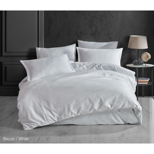 КПБ Clasy Satin Gizgili (DUZ RENK BEYAZ) евро