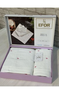 Набор полотенец EFOR из 2-х предметов (50*90; 70*140) сердце белый (розовый)