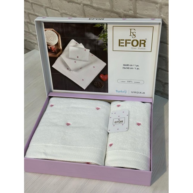 Набор полотенец EFOR из 2-х предметов (50*90; 70*140) сердце белый (розовый)