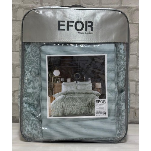 КПБ EFOR SATIN с одеялом с гипюром "орнамент" евро (зеленый)