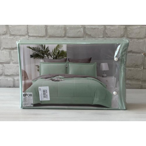 КПБ EFOR SATIN GRI/YESIL фисташковый-светло-серый евро