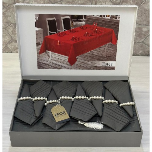 Скатерть EFOR ESTER 160*220 8 салф ранер темно-зеленый K.YESIL