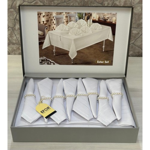 Скатерть EFOR ESTER 160*220 8 салф ранер белый BEYAZ