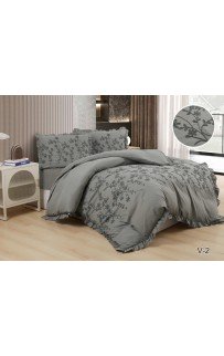 КПБ EFOR SATIN с одеялом с вышивкой "цветы" серый евро