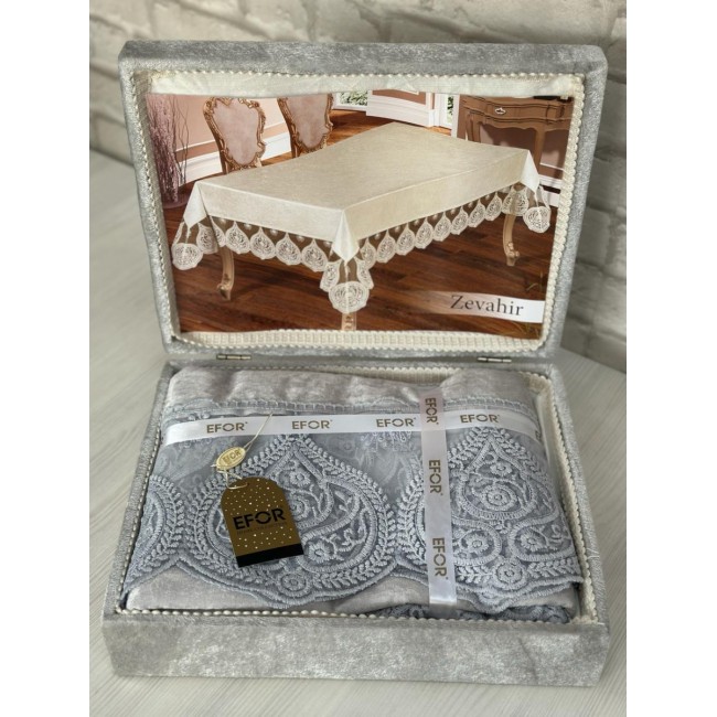 Скатерть EFOR ZEVAHIR 160*220 в сундучке прямоугольная серый GRI