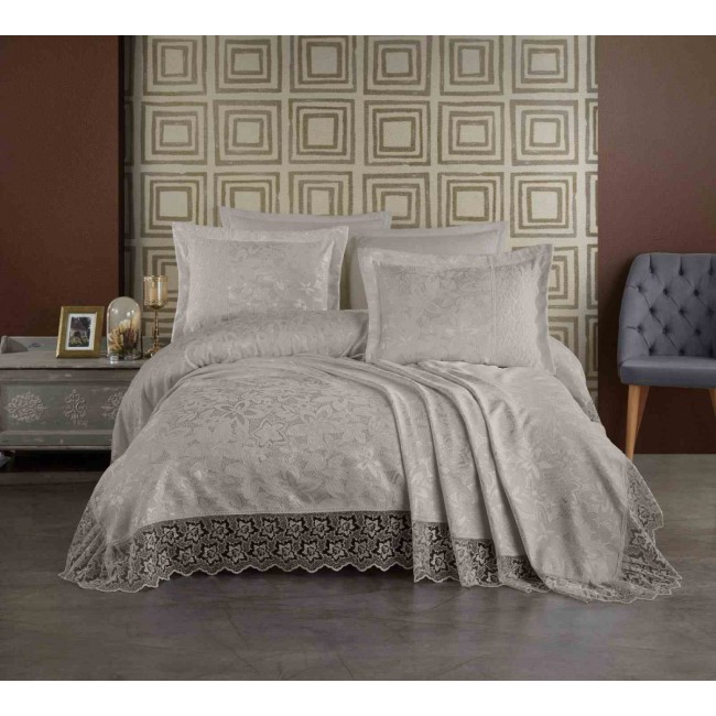 Покрывало EFOR Pique Bedspread LEYLA (240*260) с наволочками серый GRI