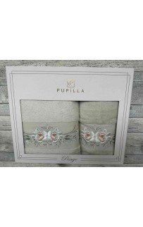 Набор полотенец Pupilla EVA хлопок (2 шт) (50*90,70*140) цветы на ветке бежевый