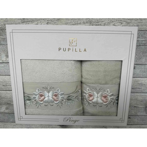 Набор полотенец Pupilla EVA хлопок (2 шт) (50*90,70*140) цветы на ветке бежевый