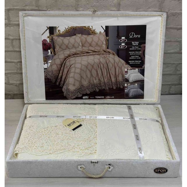 Покрывало EFOR в сундучке DORA 240*260 с наволочками 2 шт.(50*70) кремовый (KREM)